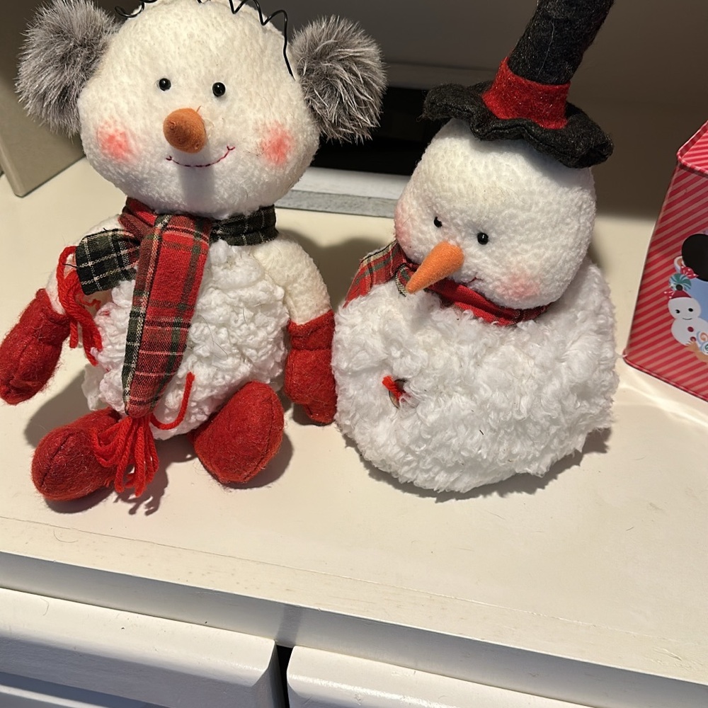 Festive Snowman Plush Set with Red Accents